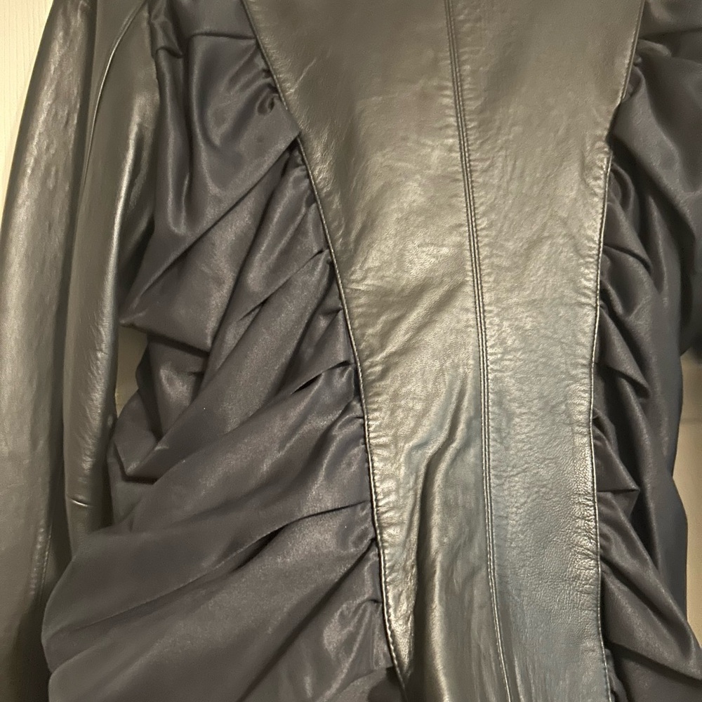 Nicole Miller Black Fabric And Genuine Leather Moto Jacket with Gold Label - Picture 7 of 9